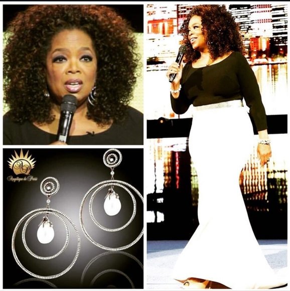 Angelique De Paris Women's Circle Earrings with Pearl Zirconia and Garnet Stone - Picture 1 of 13